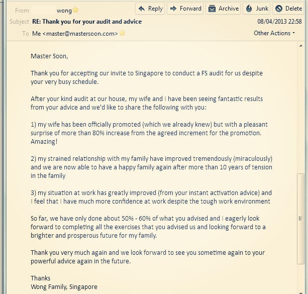 Testimonial from Singapore by Oct 2012