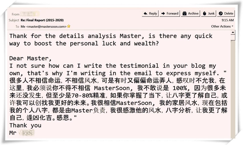 BaZi Destiny Reading Testimonial