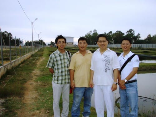 Bryan Ong, Mr Neoh, Master Soon and Ong Wee Jin. We are in the fish farm for metaphysical enhancement for wealth by REAL Feng Shui.